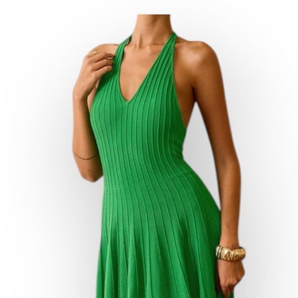 Green Knit Halter Maxi Dress – Size XL (12) - Picture 2 of 8